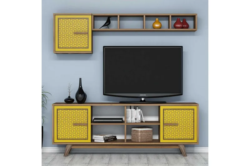 Hovdane TV-møbelsett 160 cm, Brun/Gul