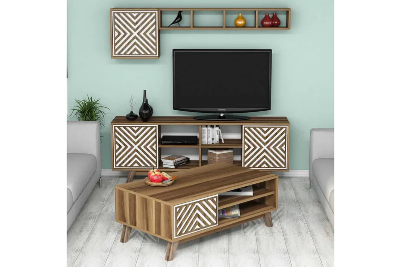 Hovdane TV-møbelsett 160 cm, Brun/Hvit