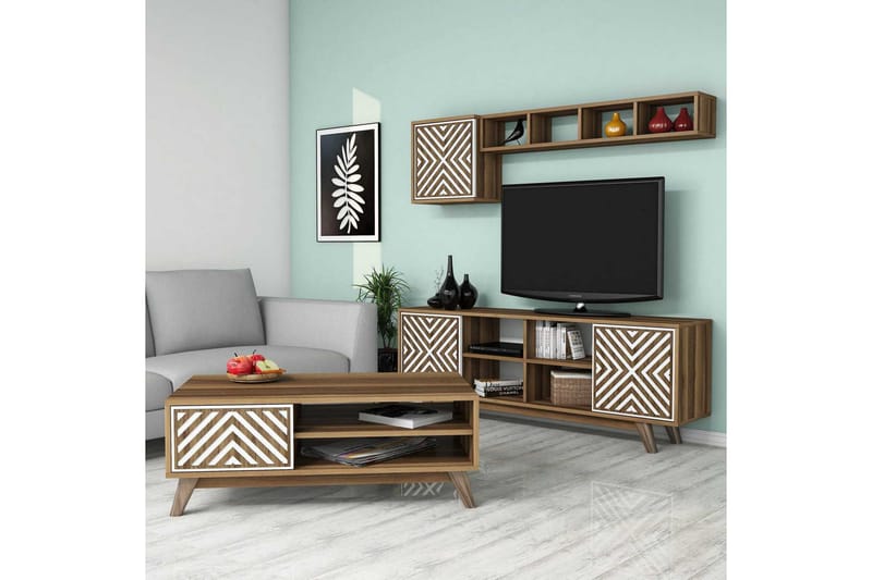 Hovdane TV-møbelsett 160 cm - Brun/Hvit - Møbler - TV- & Mediamøbler - TV-møbelsett