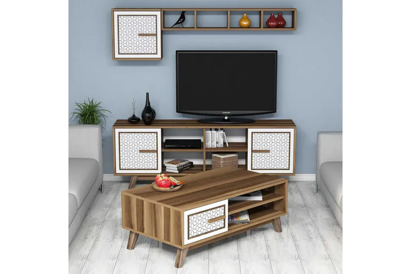 Hovdane TV-møbelsett 160 cm, Brun/Hvit/Eik