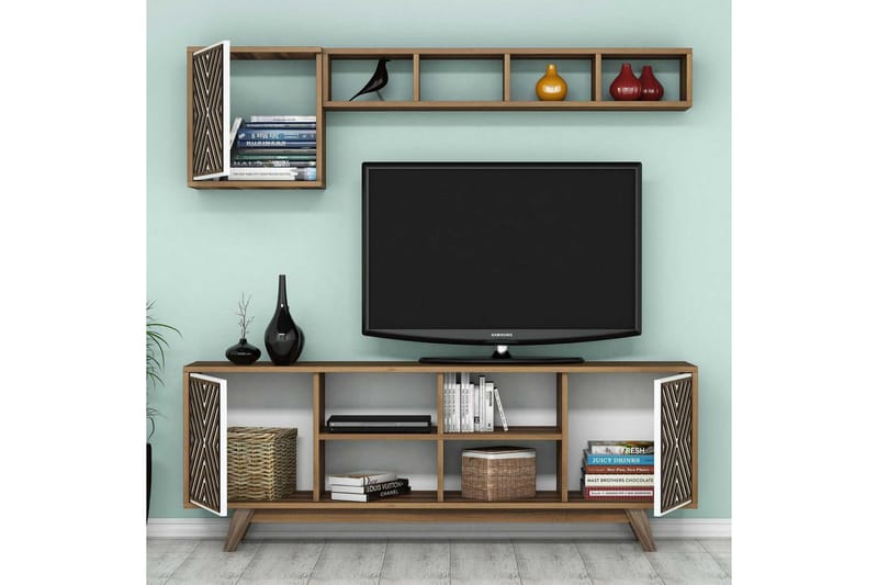 Hovdane TV-møbelsett 160 cm - Hvit/Brun - Møbler - TV- & Mediamøbler - TV-møbelsett