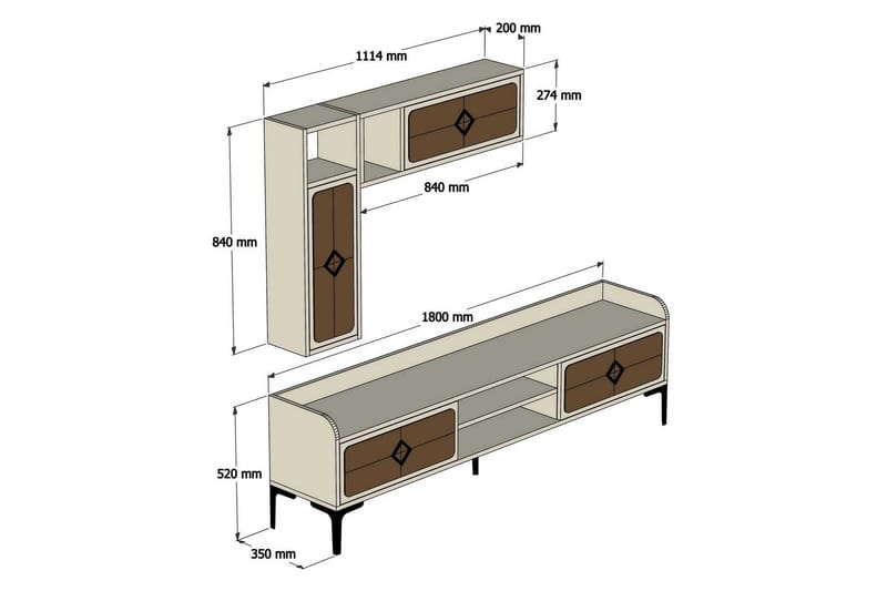 Hovdane TV-Möbelset 180 cm Brown/White - Møbler - TV- & Mediamøbler - TV-møbelsett