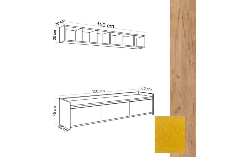 Mediabänk Ek|Gul - Møbler - TV- & Mediamøbler - TV-møbelsett