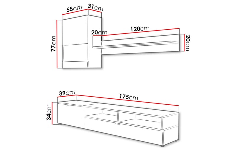 Mediamøbel & LED Roco - Hvit - TV-møbelsett