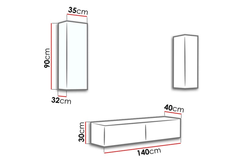 Mediamøbel Vigo 210x40x180 cm - Svart / Hvit - TV-møbelsett