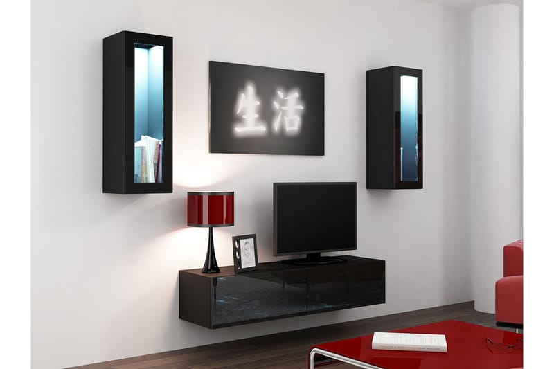 Mediamøbel Vigo 210x40x180 cm - Svart / Hvit - TV-møbelsett