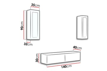 Mediamøbel Vigo 210x40x180 cm - Svart / Hvit - Møbler - TV- & Mediamøbler - TV-møbelsett