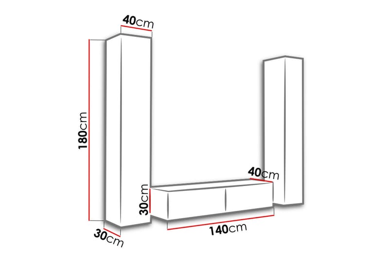 Mediamøbel Vigo 220x40x180 cm - Svart / Hvit - TV-møbelsett