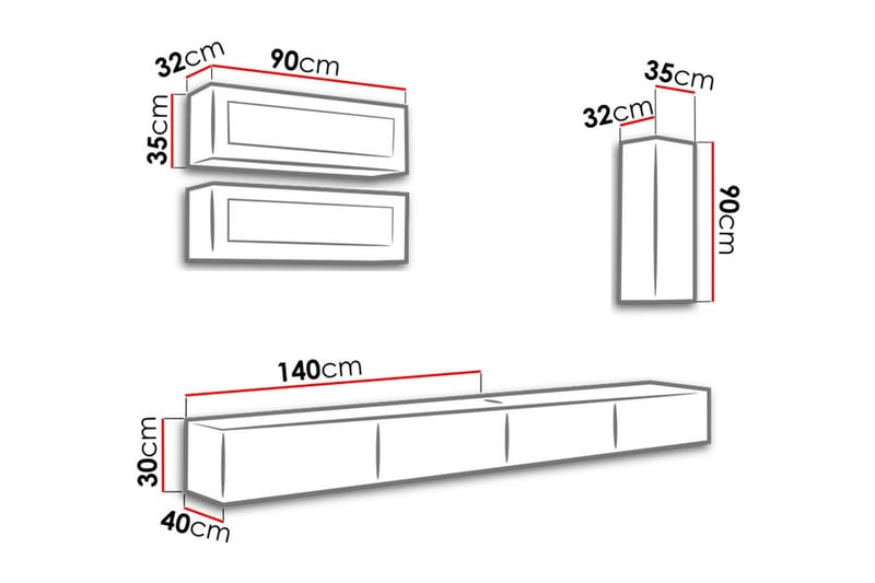 Mediamøbel Vigo 280x40x180 cm - Hvit - TV-møbelsett