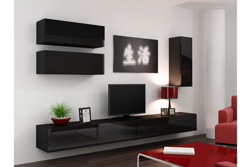 Mediamøbel Vigo 280x40x180 cm - Svart / Hvit - TV-møbelsett