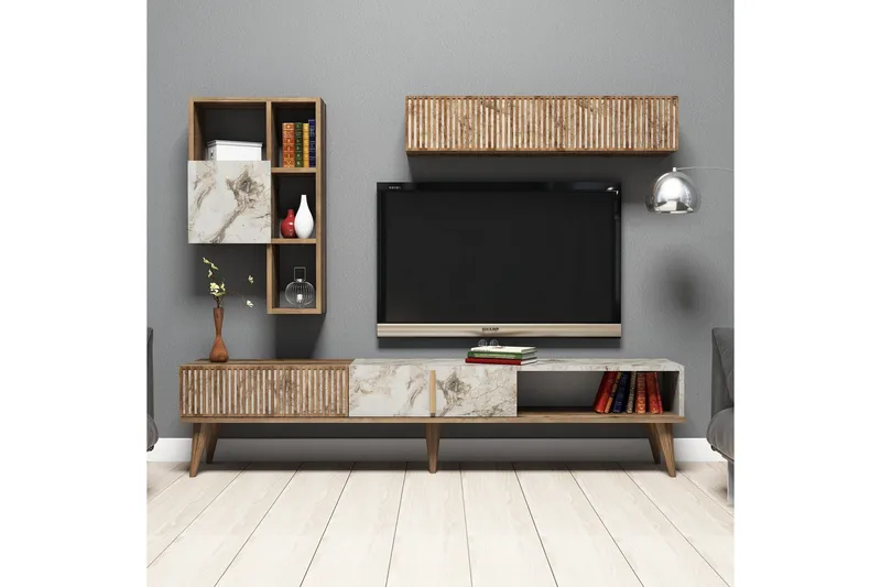 Millay TV-møbelsett 180 cm, Valnøtt / Hvit
