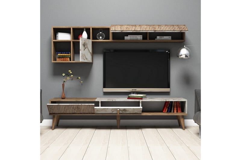 Millay TV-møbelsett 180 cm - Valnøtt / Hvit - Møbler - TV- & Mediamøbler - TV-møbelsett
