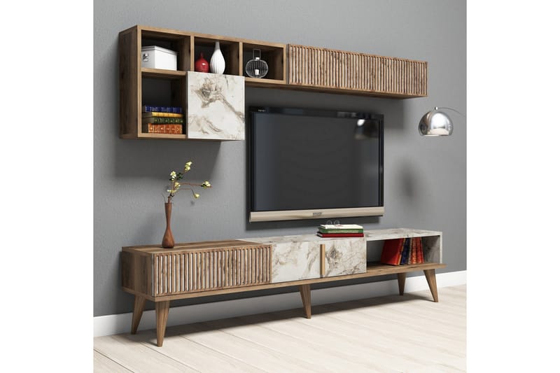 Millay TV-møbelsett 180 cm - Valnøtt / Hvit - Møbler - TV- & Mediamøbler - TV-møbelsett
