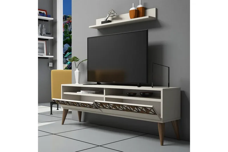 Muennink Stuesett 150 cm - Hvit/Brun - Møbler - TV- & Mediamøbler - TV-møbelsett