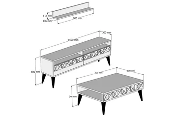 Muennink Stuesett 150 cm - Hvit/Brun - M øbler - TV- & Mediamøbler - TV-møbelsett