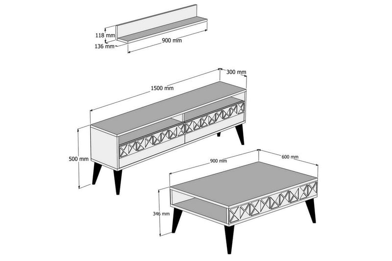 Muennink Stuesett 150 cm - Hvit/Brun - Møbler - TV- & Mediamøbler - TV-møbelsett