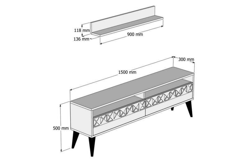 Muennink TV-møbelsett 150 cm - Hvit - Møbler - TV- & Mediamøbler - TV-møbelsett