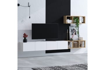 Pa TV-møbelsett 215x32 cm Hvit/Brun - Hanah Home - Møbler - TV- & Mediamøbler - TV-møbelsett