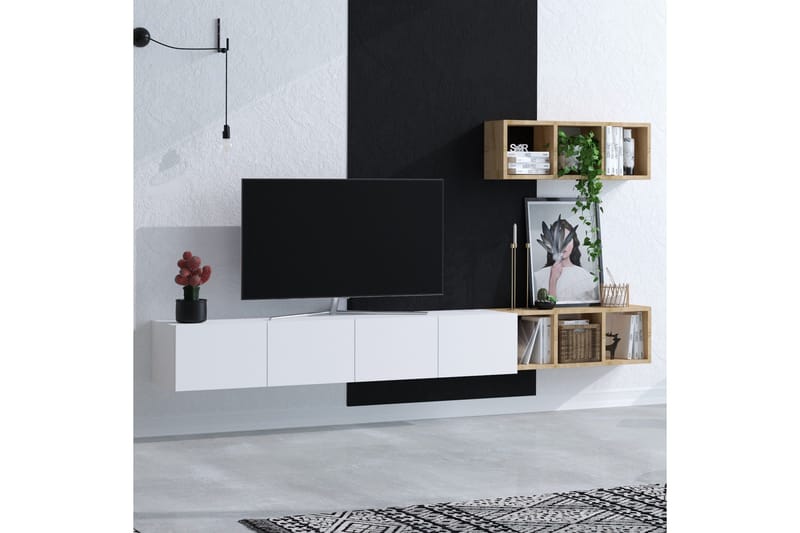 Pa TV-møbelsett 215x32 cm Hvit/Brun - Hanah Home - Møbler - TV- & Mediamøbler - TV-møbelsett