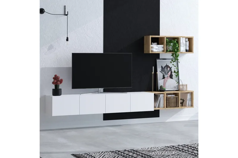 Pa TV-møbelsett 215x32 cm Hvit/Brun - Hanah Home - Møbler - TV- & Mediamøbler - TV-møbelsett