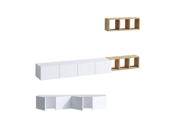 Pa TV-møbelsett 215x32 cm Hvit/Brun - Hanah Home - Møbler - TV- & Mediamøbler - TV-møbelsett