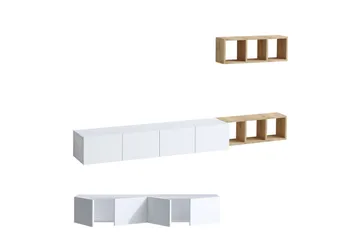 Pa TV-møbelsett 215x32 cm Hvit/Brun - Hanah Home - Møbler - TV- & Mediamøbler - TV-møbelsett