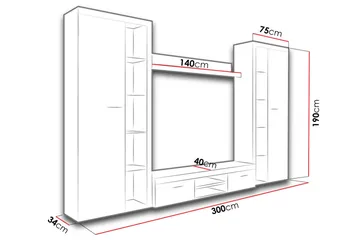Rumba TV-møbelsett 300x34x190 cm - Beige / Grå /  Hvit - Møbler - TV- & Mediamøbler - TV-møbelsett