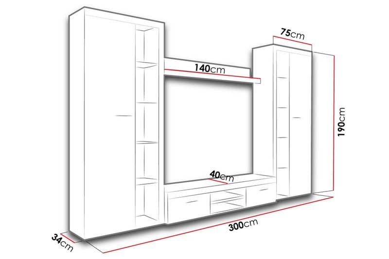 Rumba TV-møbelsett 300x34x190 cm - Beige / Grå /  Hvit - Møbler - TV- & Mediamøbler - TV-møbelsett