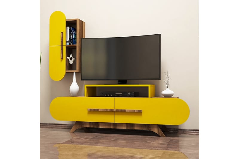 TV-Benk Amtorp 145 cm - Brun|Gul - Møbler - TV- & Mediamøbler - TV-møbelsett