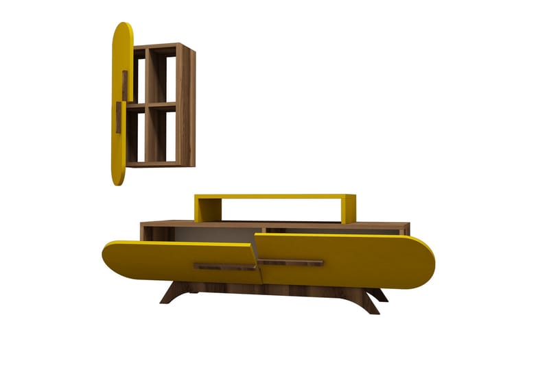 TV-Benk Amtorp 145 cm - Brun|Gul - Møbler - TV- & Mediamøbler - TV-møbelsett