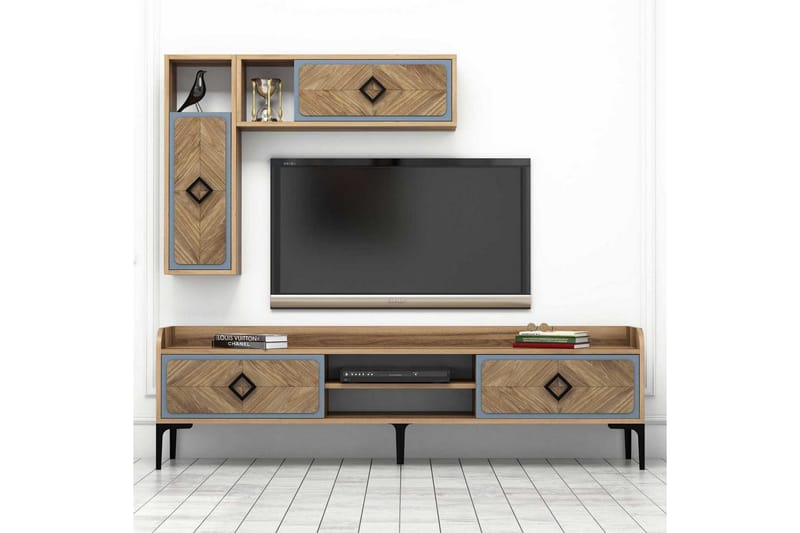 TV-Benk Amtorp 180 cm - Brun|Blå - Møbler - TV- & Mediamøbler - TV-møbelsett