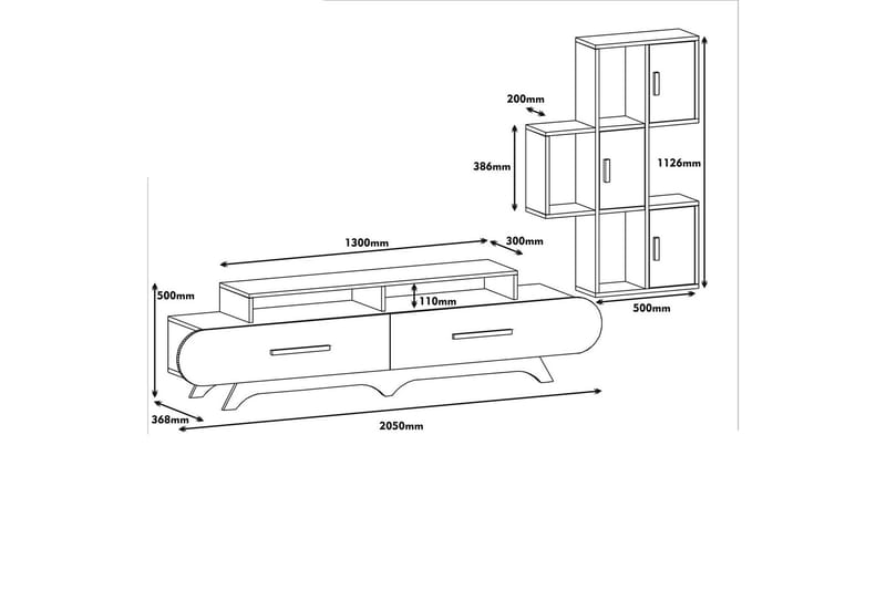 TV-Benk Amtorp 205 cm - Brun|Gul - TV-møbelsett