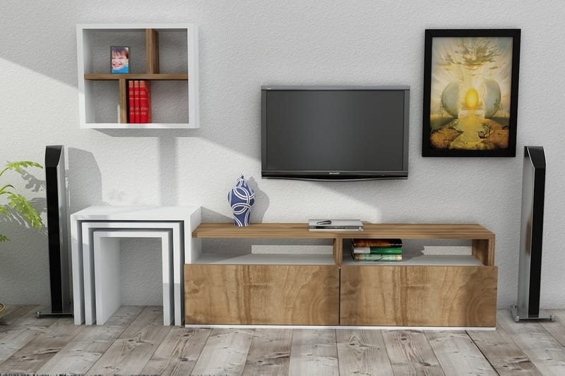 TV-benk Eldfare med Vegghylle - TV-møbelsett