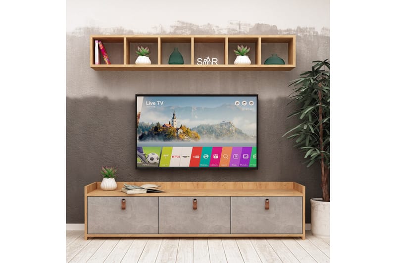 TV-benk Naidaj med Vegghylle - TV-møbelsett