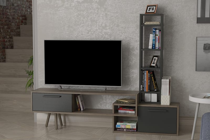TV Lagomood 167 cm - Antrasitt / Mørkebrun / Svart - TV-møbelsett