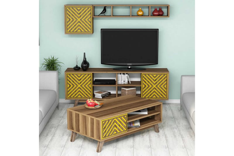 TV-Møbelsett Amtorp 160 cm - Brun|Gul - Møbler - TV- & Mediamøbler - TV-møbelsett