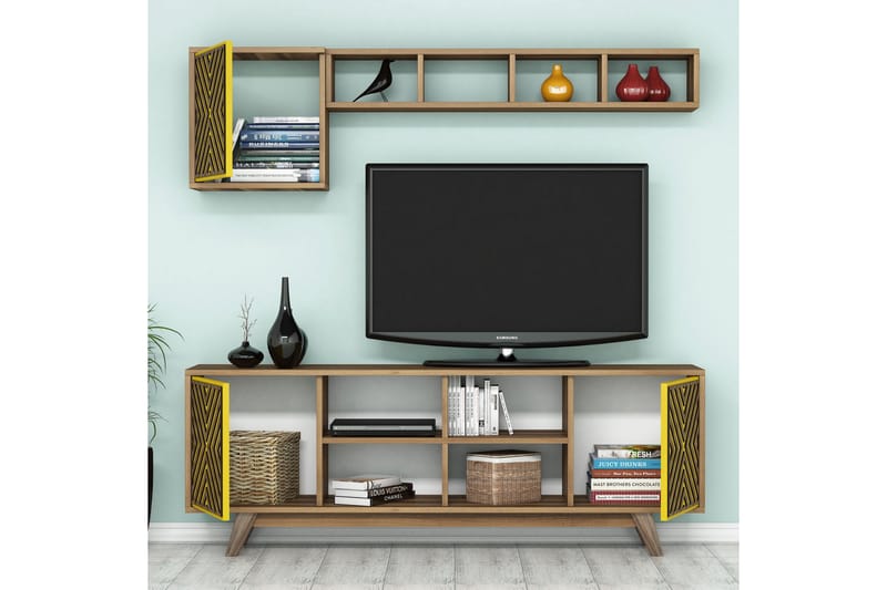 TV-Møbelsett Amtorp 160 cm - Brun|Gul - Møbler - TV- & Mediamøbler - TV-møbelsett