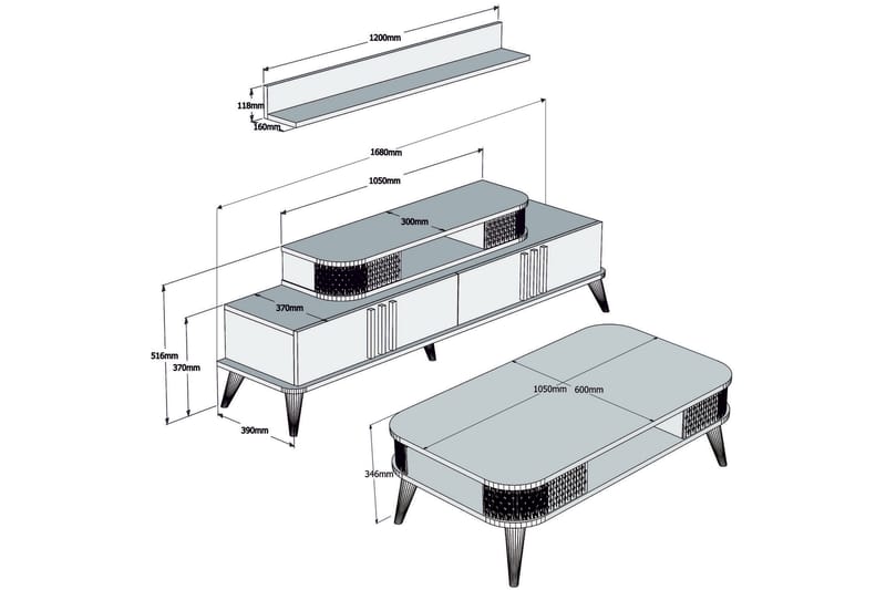 TV-møbelsett Amtorp 168 cm - Brun - TV-møbelsett