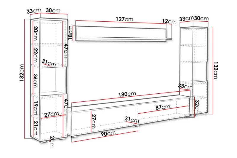 Tv-møbelsett - Hvit - Møbler - TV- & Mediamøbler - TV-møbelsett