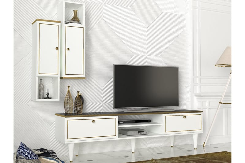 TV-Møbelsett Komatz 180 cm - Hvit|Gull|Svart - TV-møbelsett