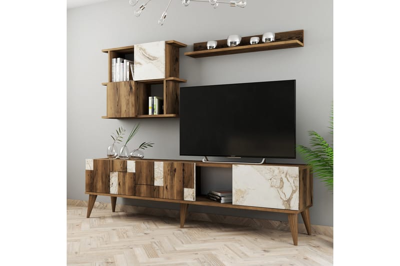 Tv-Møbelsett Moyano 180 cm - Hvit/Mørkebrun - TV-møbelsett