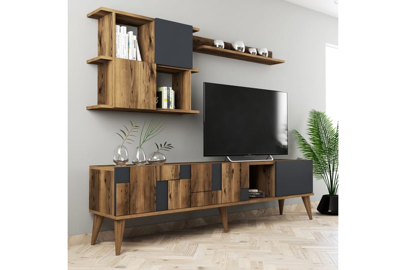 Tv-Møbelsett Moyano 180 cm - Mørkebrun/Antrasitt - TV-møbelsett