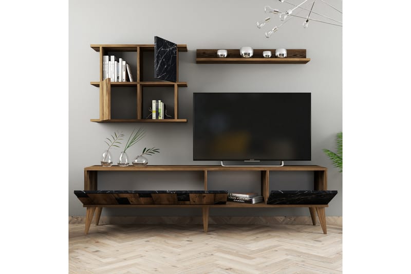TV-møbelsett Moyano 180 cm - Mørkebrun/Svart - TV-møbelsett