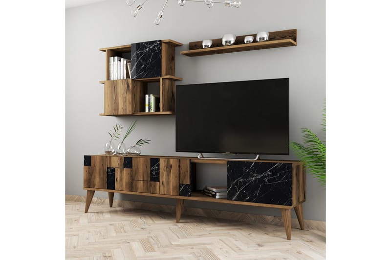 TV-møbelsett Moyano 180 cm - Mørkebrun/Svart - TV-møbelsett