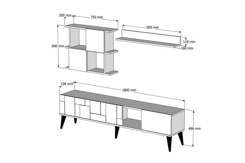 TV-møbelsett Moyano 180 cm - Mørkebrun/Svart - TV-møbelsett