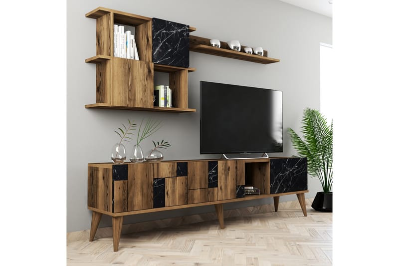 TV-møbelsett Moyano 180 cm - Mørkebrun/Svart - TV-møbelsett