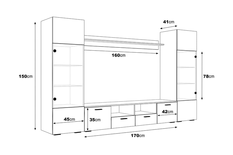 Tv-Møbelsett Rhue 41x260 cm - Glass/Hvit - TV-møbelsett