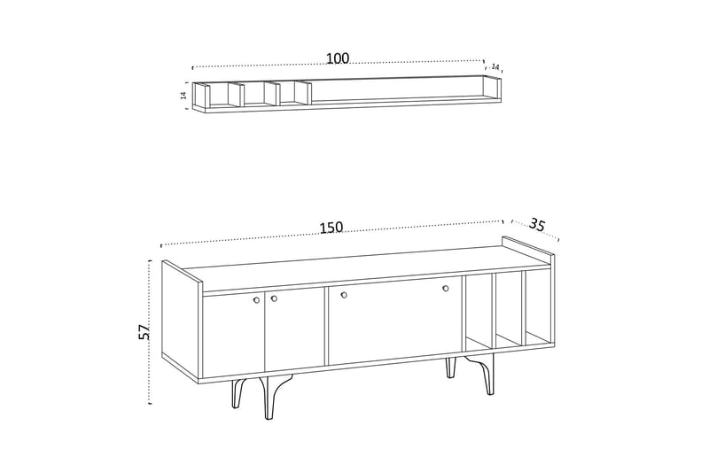 Tv-møbelsett Urgby 150x57 cm - Hvit - TV-møbelsett