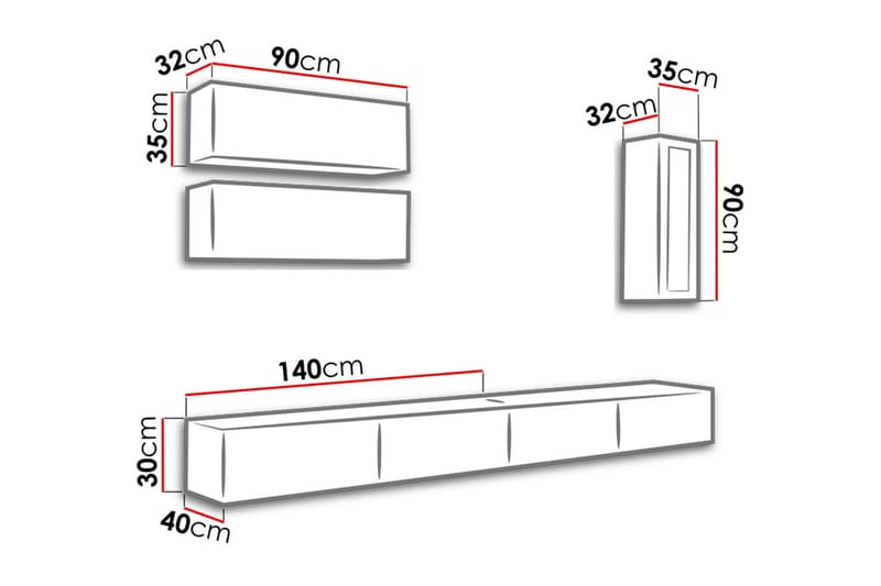 Tv-Møbelsett Vigo 280X40X180 Cm - Beige/Svart - TV-møbelsett