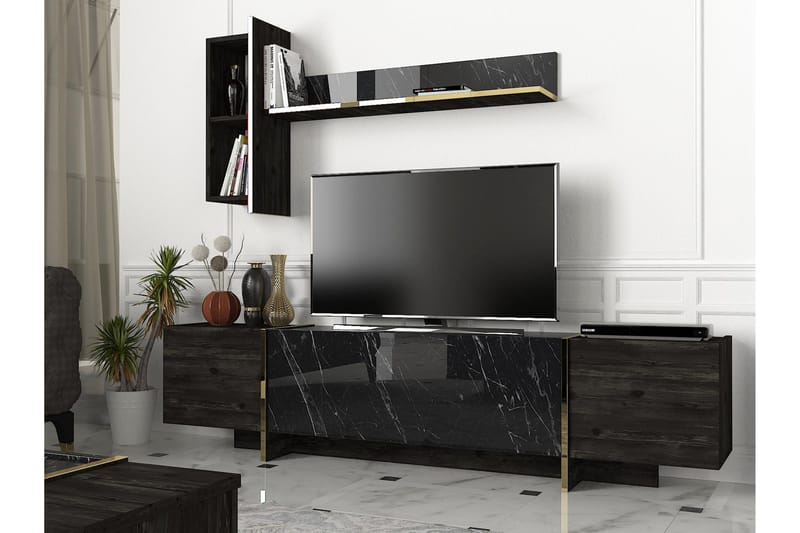TV-Møbelsett Widegates 180 cm - Svart|Gull - TV-møbelsett